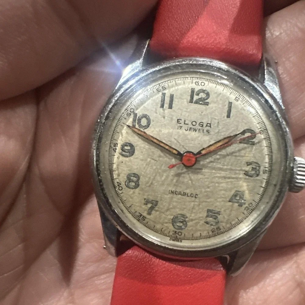 Works 1950s Eloga Swiss 17 Jewels Incabloc Manual Wind Watch 32mm 8